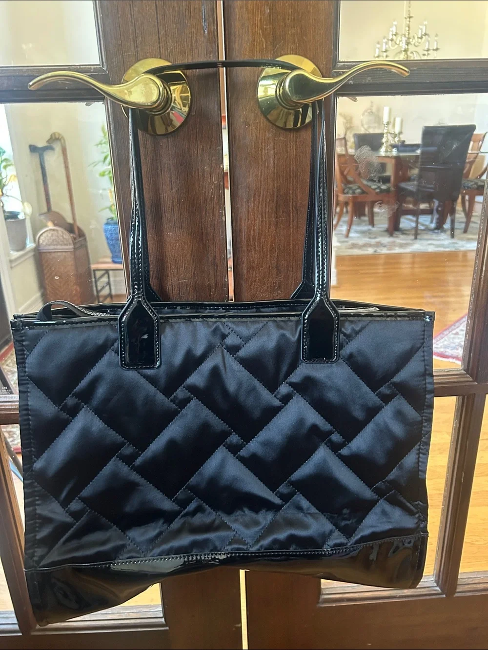 Kurt Geiger Black Quilted Tote with Patent Trim - Women's Tote Bag - Picture 2 of 8